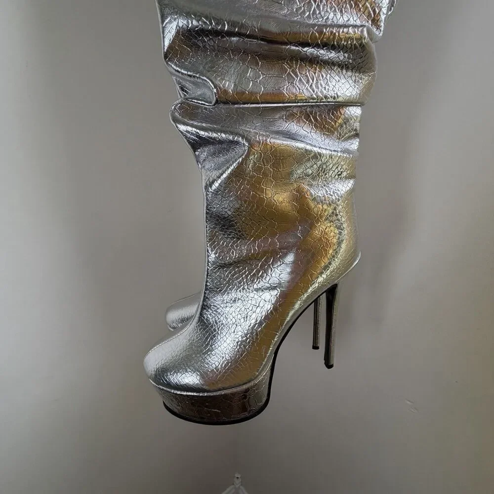 Womens Stiletto Thigh High Boots Slouched High Heel Platform Round Toe Sz 12 42